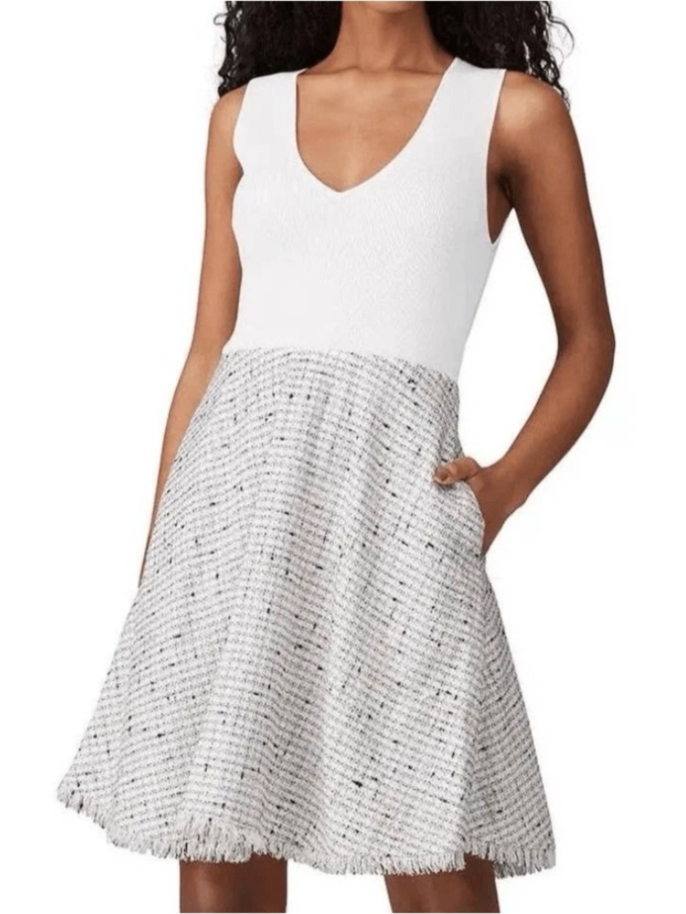 Ted Baker London Adalad A-Line
Sleeveless Tweed Skirt Frayed Hem
V-Neck dress